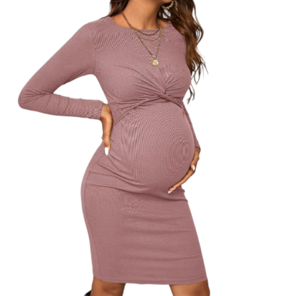 Maternity Twist Front Long Sleeve Round Neck Bodycon Dress S NWT